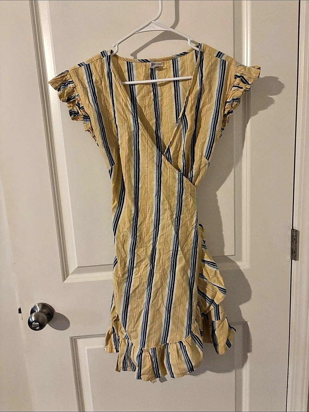 Billabong Wrap And Roll Dress Striped Mini Yellow & Blue Medium